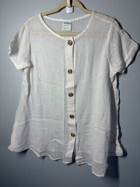 Vintage Pacific Connections Womens Small Petite Swim Cover Up White Button Up
